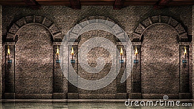 Stone wall with arches Stock Photo