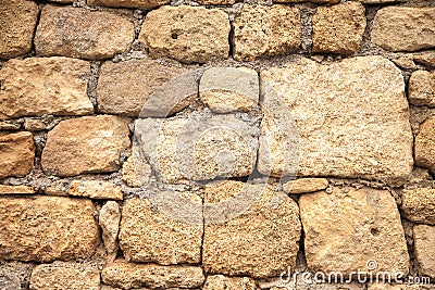 Stone wall background texture of old fortress at Rhodes Iceland, Greece Stock Photo