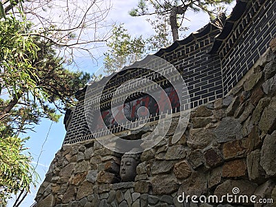 Wall with A Niche for the Statuette of A Buddha Head Stock Photo