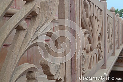 Stone wall railing design, stone jaali stock photo Stock Photo