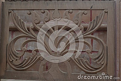 Stone wall railing design, stone jaali stock photo Stock Photo