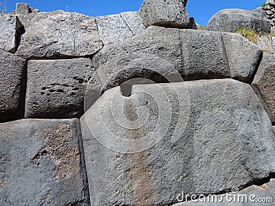 Portion of the wall at the ruins of Saqsaywaman, Cusco City in Peru Stock Photo