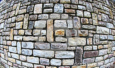 Stone wall using fish eye lens Stock Photo