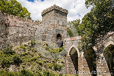 Stone walls with battlements, Castle Bitov, South Moravia Region, Czech Republic Editorial Stock Photo