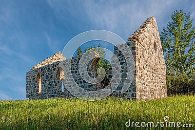 The remaining stone walls of Bethlehem Lutheran Church in Saskatchewan Stock Photo