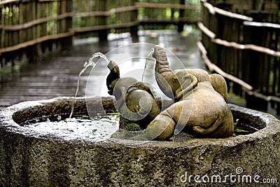 Stone water feature in the shape of two elephants, Stock Photo