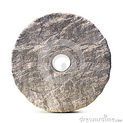 Stone wheel isolated on white background 3d rendering Cartoon Illustration