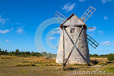 Stone windmill in Gotland, Sweden Stock Photo