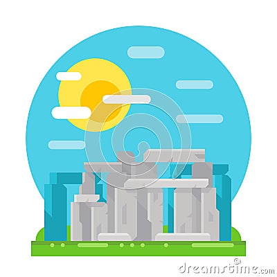 Stonehenge site flat design landmark Vector Illustration