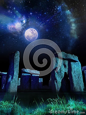 Stonehenge under Moon Stock Photo