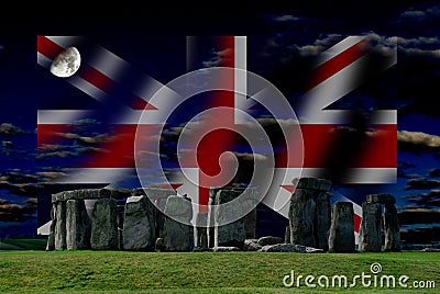 Stonehenge and Union Jack is the flag of the United Kingdom, not of England. Stock Photo