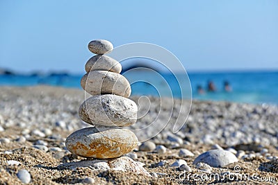 Stones balance on beach Stock Photo