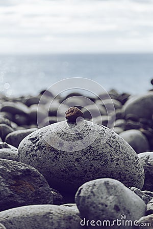 Stones on the beach, beautiful seascape, rest and seaside vacation concept Stock Photo