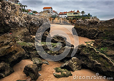 Stones, beach, ocean. Cascais. Portugal. Stock Photo