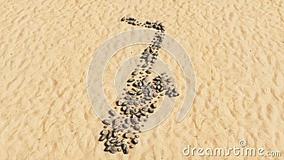 Stones on beach sand handmade symbol shape, golden sandy background, saxophone sign Cartoon Illustration