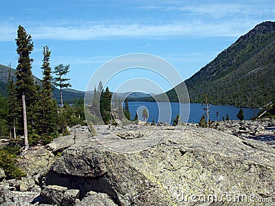 Stones between the bottom and average lake Mult 9 Stock Photo