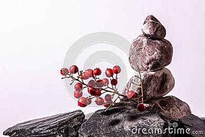 Stones in equilibrium is a form of artistic expression consisting in the creation of compositions made with stones balanced Stock Photo