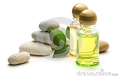 Stones, leaves and shampoo Stock Photo