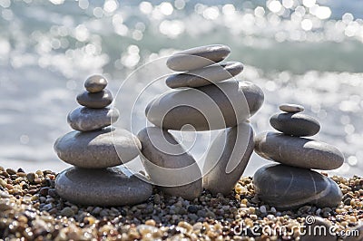 Stones and pebbles stack, pebble cairn Stock Photo