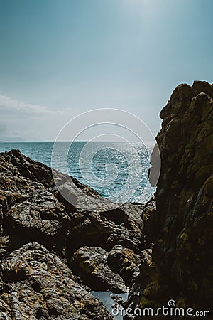 View of the rocks and the sea. Seascape. Rest on the sea. Stock Photo