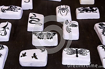 Stones with tattoo design Stock Photo