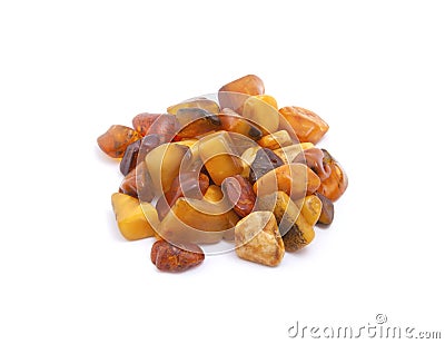 Stones wild yellow amber on a white background. Stock Photo