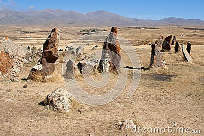 Stones in Zorats Karer. Prehistory megalith. Stock Photo