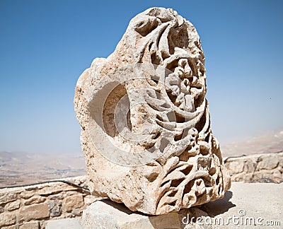 Stonework details in the fortress of Karak, Jordan Stock Photo