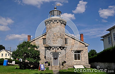 Stonington, CT: 1840 Old Stone Lighthouse Museum Editorial Stock Photo