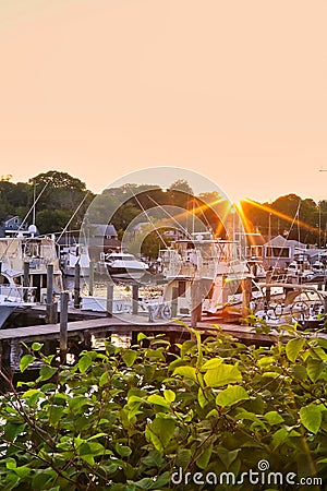 Stonington Harbor Connecticut sunset Stock Photo