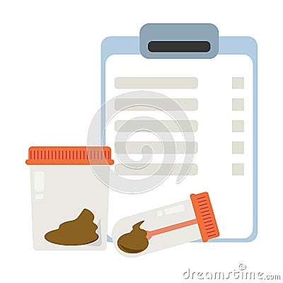 Stool analysis, feces test results and container, test tube with biological material Vector Illustration