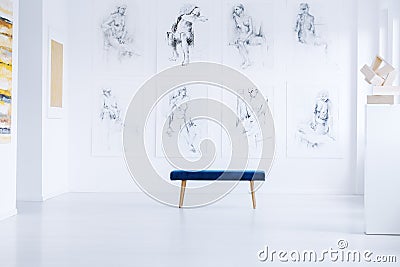 Bright art gallery with sculpture Editorial Stock Photo