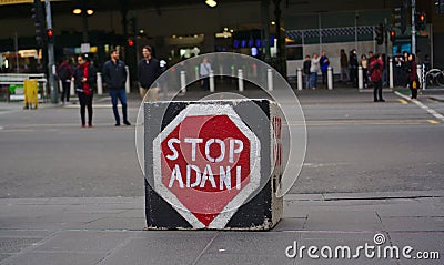 Stop Adani Coal Mining Campaign Movement Stamped on Square Shaped Stone Editorial Stock Photo