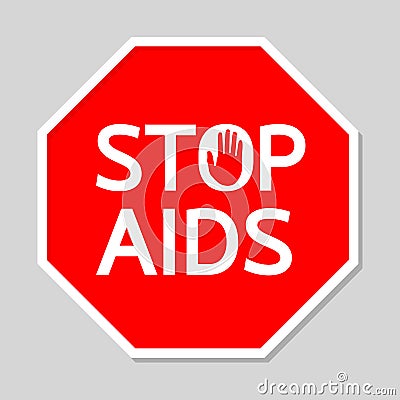 Stop AIDS Sign in Red Polygon. Vector Illustration