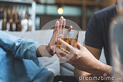 Stop alcohol concept. Person refuse to drink alcohol Stock Photo