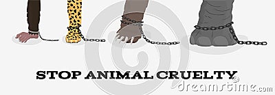 Stop animal cruelty with elephant bear leopard monkey in chains Vector Illustration