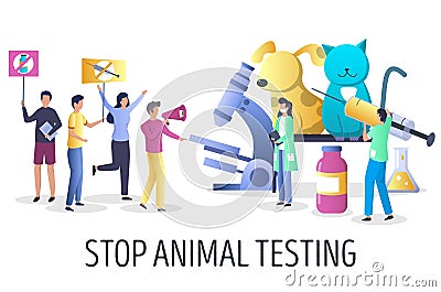 Stop animal testing campaign vector concept illustration Vector Illustration