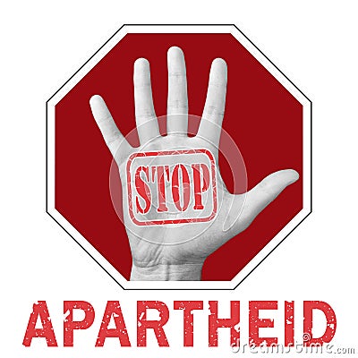 Stop apartheid conceptual illustration. Open hand with the text stop apartheid Cartoon Illustration