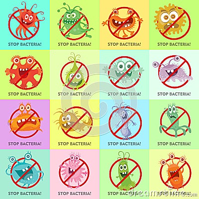 Stop Bacteria Cartoon Vector Illustration No Virus Vector Illustration