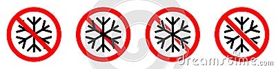 Stop or ban red round sign with snowflake icon. Freezing is prohibited Vector Illustration