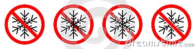 Stop or ban red round sign with snowflake icon. Freezing is prohibited Vector Illustration