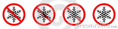 Stop or ban red round sign with snowflake icon. Freezing is prohibited Vector Illustration