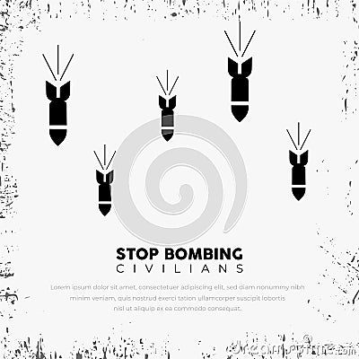 Stop bombing civilians background with silhouette of missile bomb. Stop war designs with missile bomb isolated on white background Vector Illustration