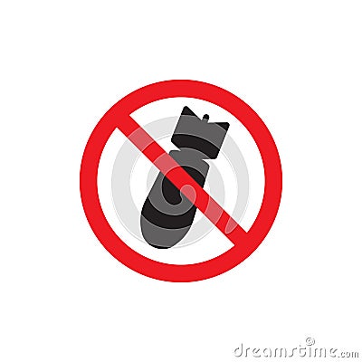 Stop Bombing Sign, No war sign on white background. Cartoon Illustration