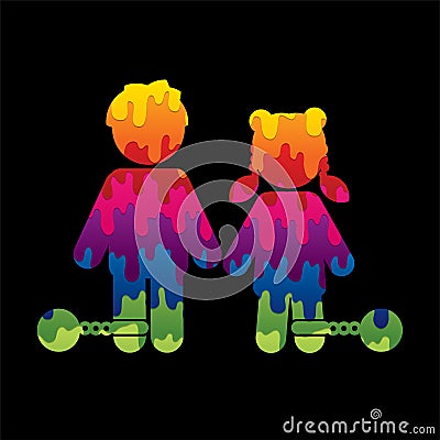 Stop Child abuse ,Children with chain and ball icon Vector Illustration