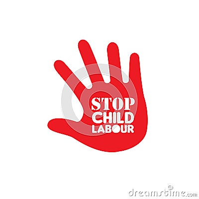 Stop Child Labor on the red hand mark Stock Photo