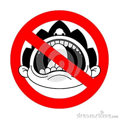 Stop Child tantrum. Ban Boy crying open mouth. Red prohibition road sign Vector Illustration