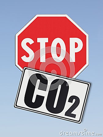 Stop Co2 written on roadsign - concept image on blue background Stock Photo