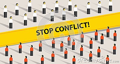 Stop conflict of two crowd mediation problem fight group of people Vector Illustration