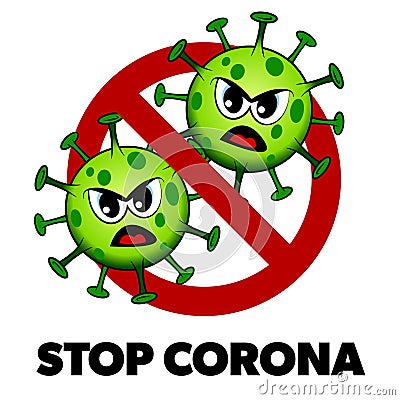 Stop Corona cartoon style sign, angry Covid-19 Vector Illustration